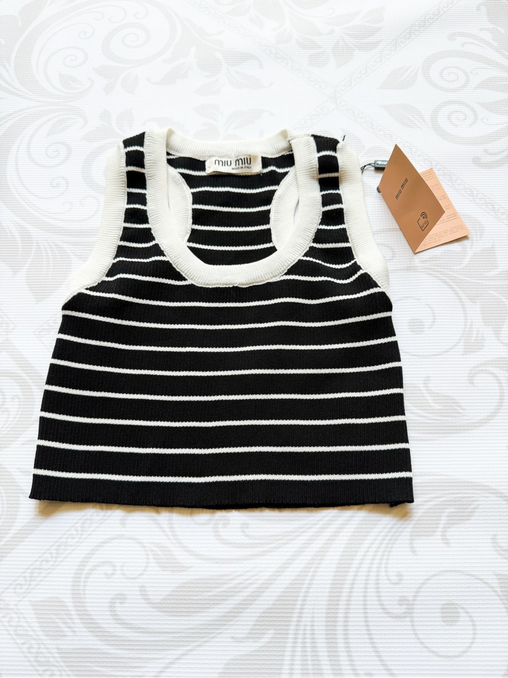 Miu Miu Black and White Striped Ribbed Tank S